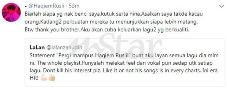 akhirnya ini komen balas haqiem rusli selepas diminta pergi mampus 2