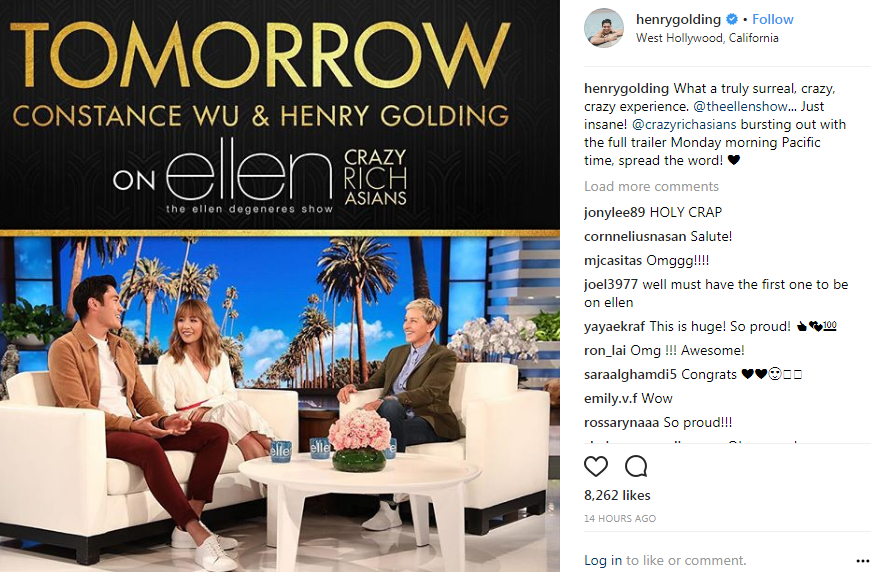 aktor malaysia henry golding jadi tetamu ellen degeneres 2