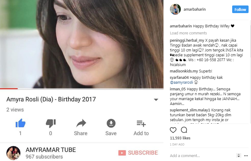 amar baharin cipta video romantis buat amyra rosli sempena hari lahir 2