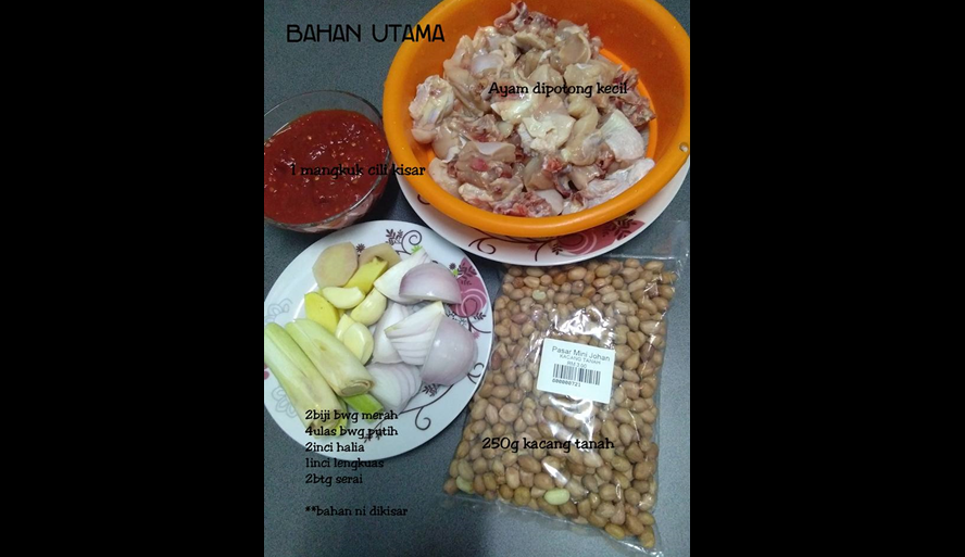 bahan bahan nasi himpit dan ayam sambal kacang