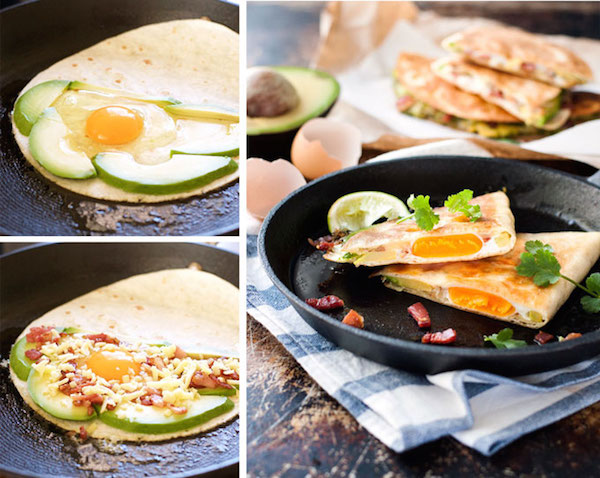 breakfast quesadilla dengan keju dan avokado potong kecil bentuk segitiga supaya senang makan