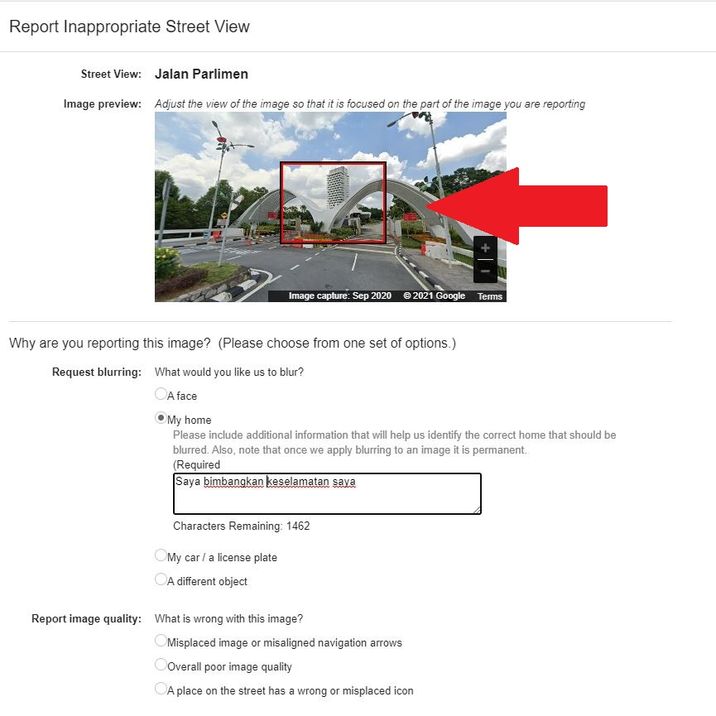 cara kaburkan gambar rumah dalam google street view