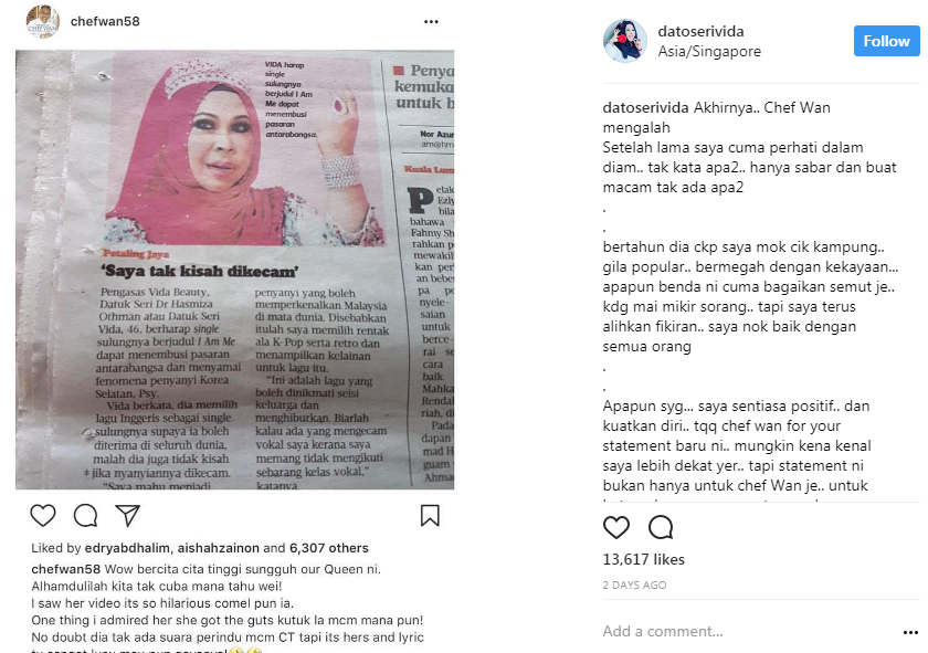 chef wan beri pujian ini kenyataan balas datuk seri vida 3