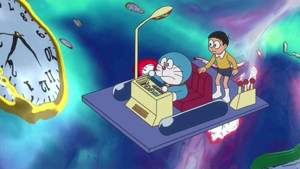 doraemon dan nobita menggunakan mesin masa