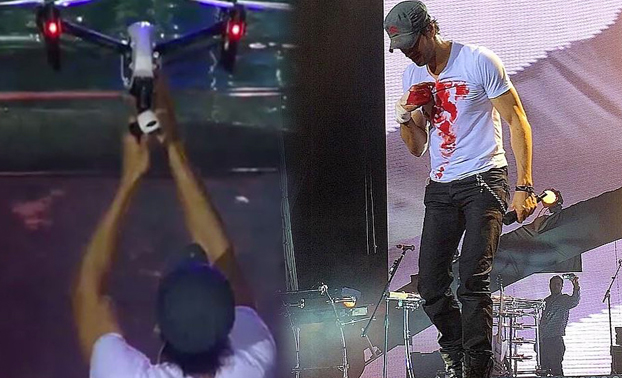 enrique iglesias menangkap dron sehingga tangannya tercedera kemalangan live di atas pentas