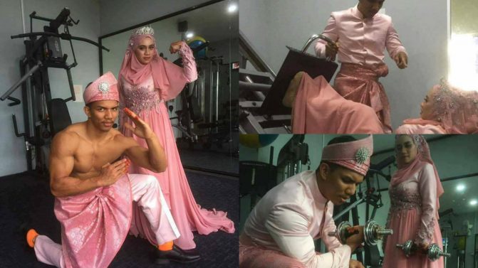 gambar kahwin pengantin di gym 1