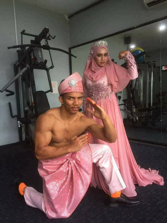 gambar kahwin pengantin di gym 2