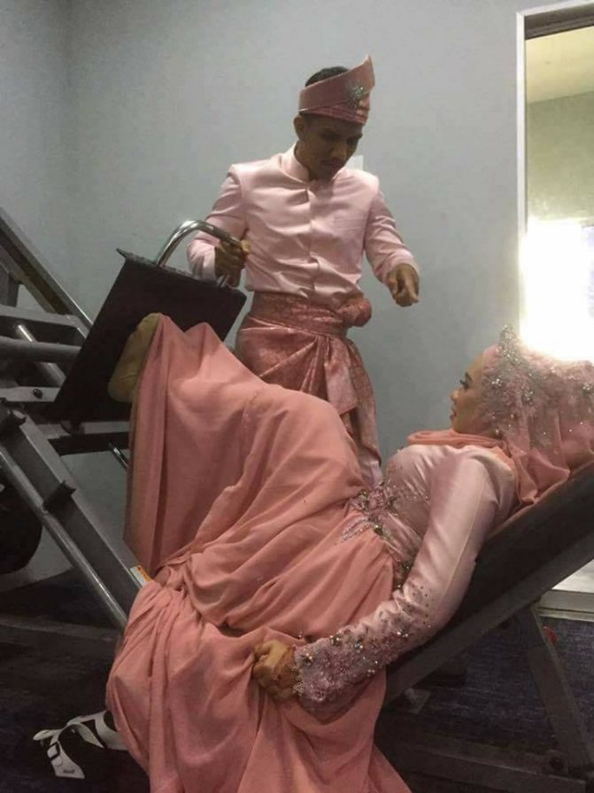 gambar kahwin pengantin di gym 4