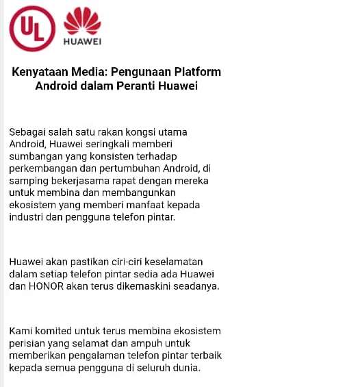 kenyataan media oleh huawei