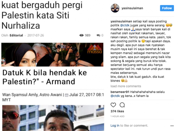 kerana kiriman saya datuk siti nurhaliza kena kecam yasin sulaiman mohon maaf 6