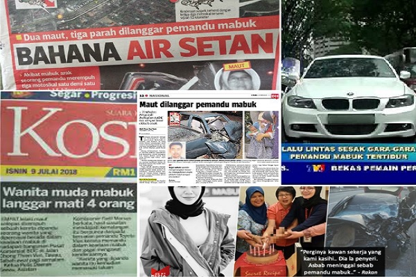 keratan akhbar berkenaan kemalangan melibatkan pemandu mabuk