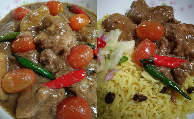 kurma ayam atau daging bawang goreng