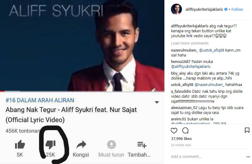 lagu aliff syukri banyak dislike kerana sajat 2