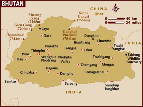 map of bhutan