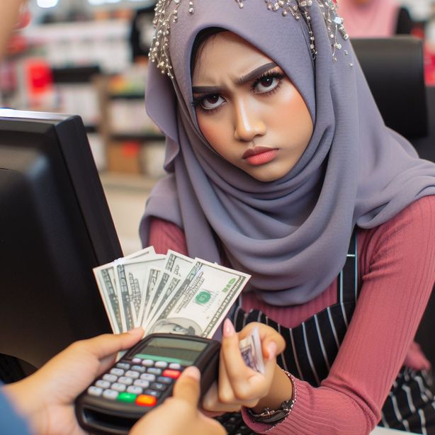 muka pelayan kedai makan masam mencuka