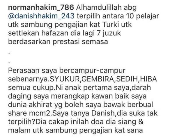 norman hakim bersyukur anak dapat sambung hafazan di turki 2