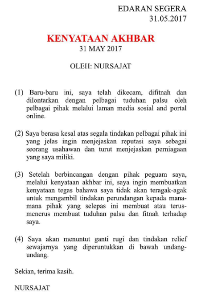 nur sajat sedia ambil tindakan undang undang 2