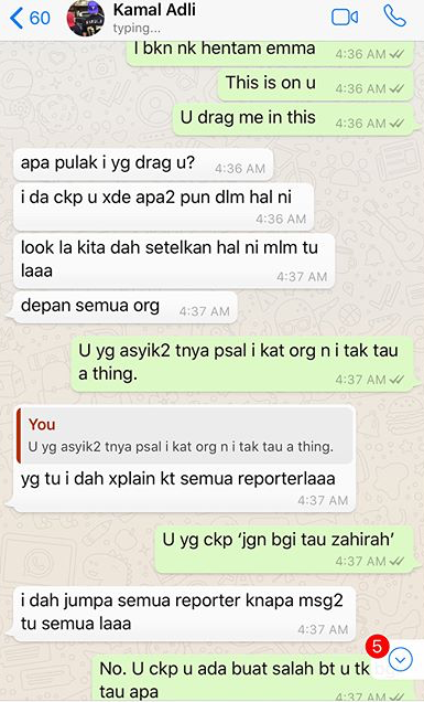 panas zahirah macwilson tayang foto perbualan whatsapp dengan kamal adli 2