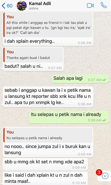 panas zahirah macwilson tayang foto perbualan whatsapp dengan kamal adli 9