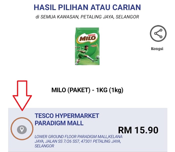 paparan carian barangan asas oleh price catcher 118