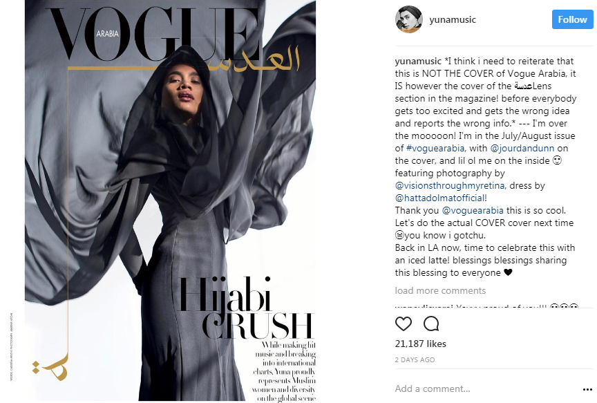 pecah tradisi yuna artis malaysia pertama tampil dalam majalah vogue arabia 2