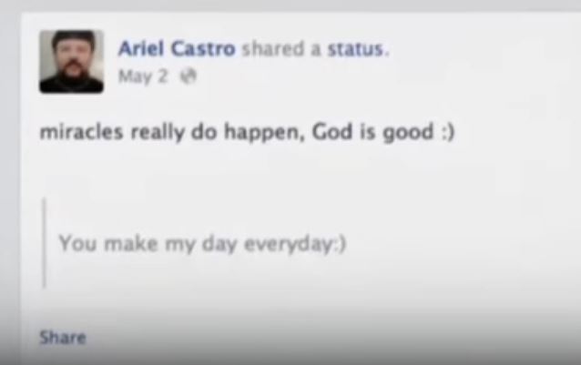 perkongsian ariel castro di akaun facebook miliknya