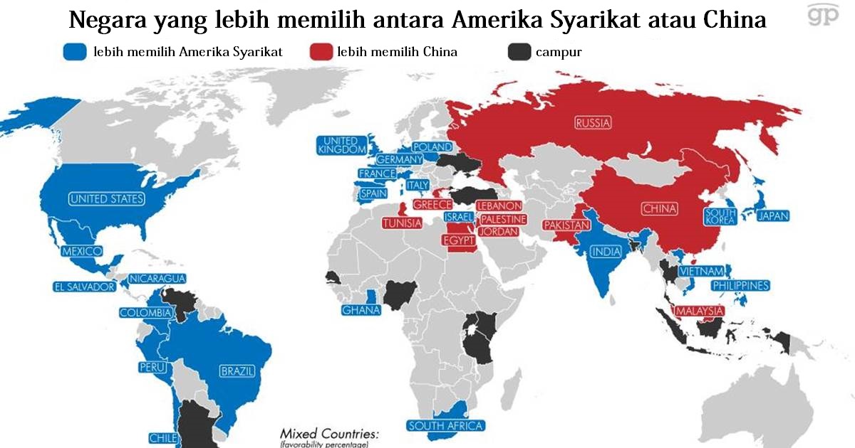 peta negara yang lebih sukakan amerika syarikat dan china