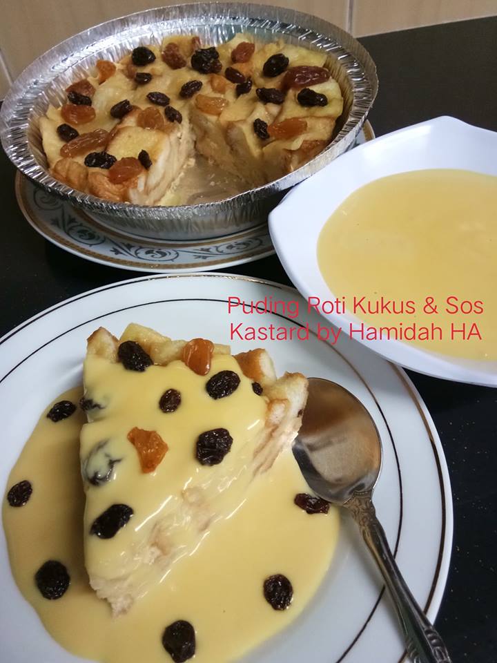 puding roti kukus dengan sos kastard