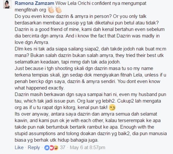 ramona zamzam nafi punca perpisahan dazrin dan amyra rosli 2