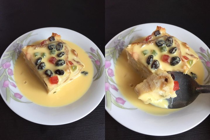 resepi puding roti kukus dengan sos kastard