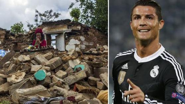 ronaldo memberi derma kepada mangsa gempa bumi di nepal