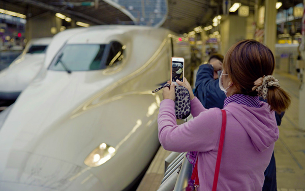 shinkansen fast bullet train selfie