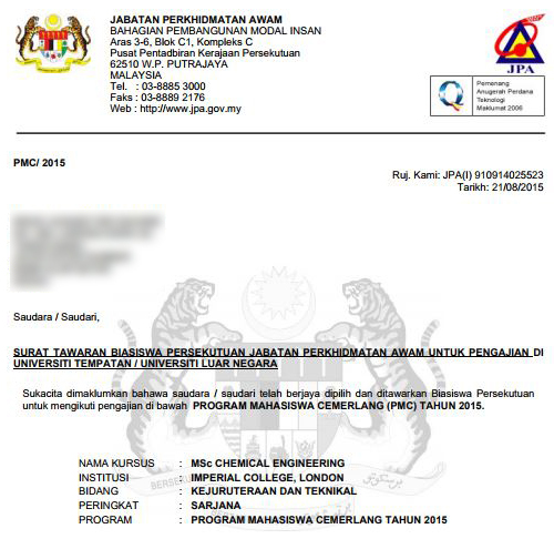 surat tawaran biasiswa jpa 2 603