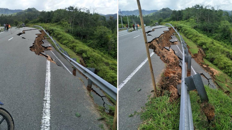 tanah runtuh di jalan utama sungai koyan cameron highlands