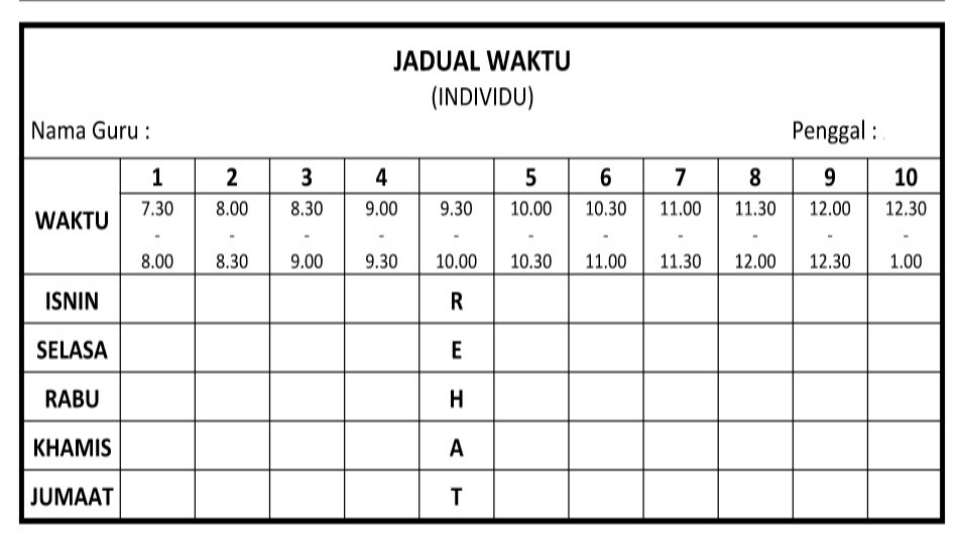 template jadual waktu