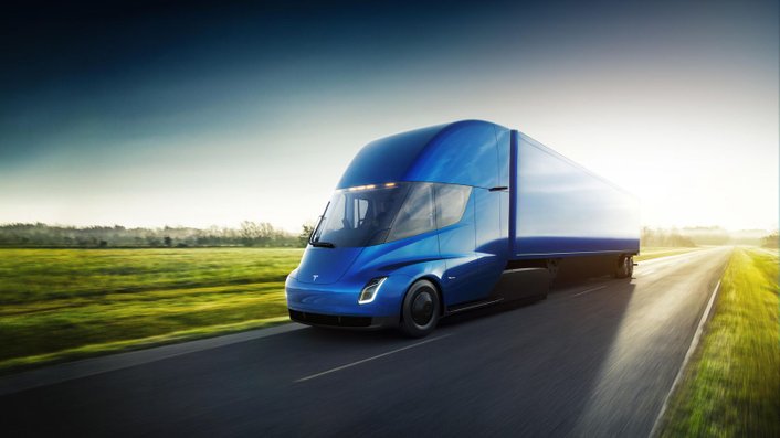 tesla semi berwarna biru