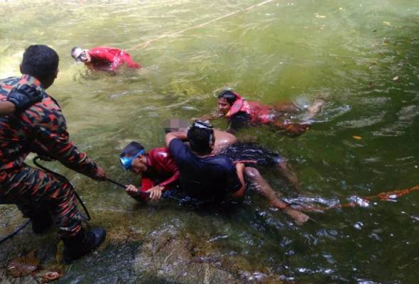 tiga lelaki lemas ketika berkelah di air terjun sungai sendat