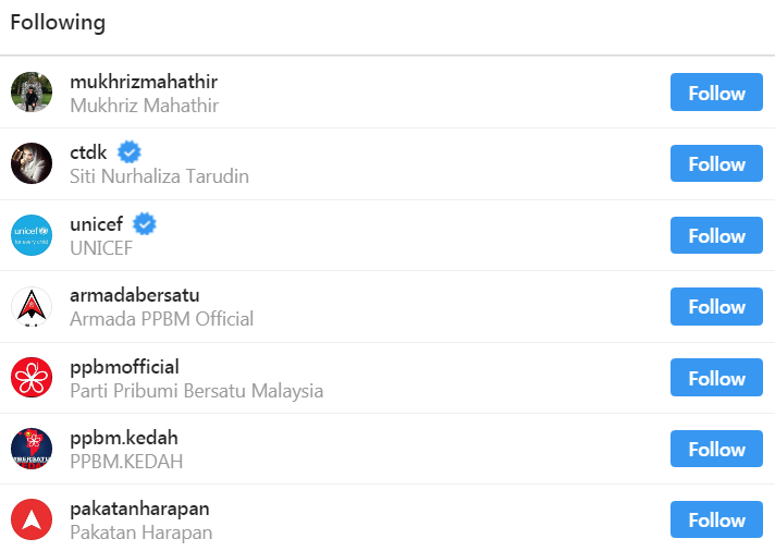 tun mahathir hanya follow seorang penyanyi sahaja iaitu 2