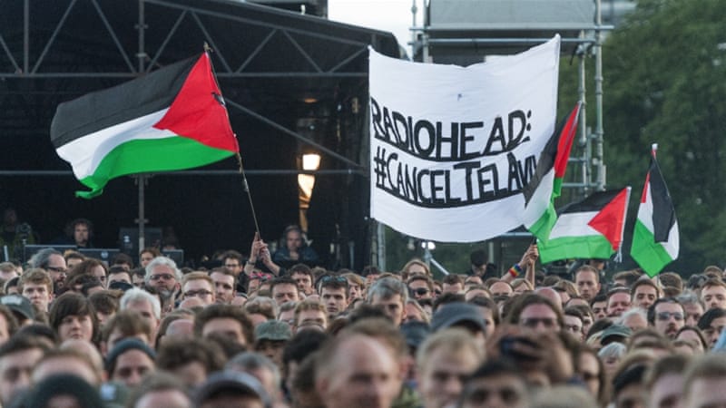 tunjuk perasaan radiohead israel di glasgow