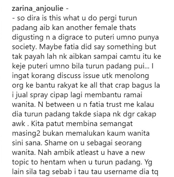 zarina anjoulie buka mulut isu dira abu zahar sound fathia 2