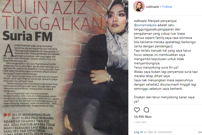 zulin aziz tinggalkan suria fm ini puncanya 2